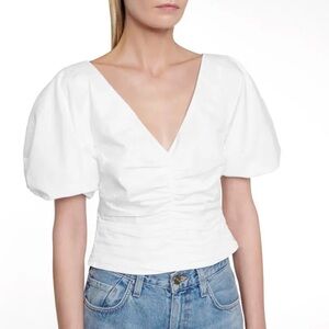 Staud Fiona Puff Sleeve Poplin White Blouse, 2